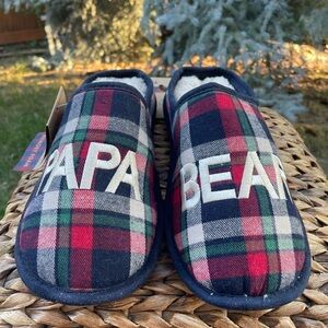 NWT Dearfoams Papa Bear Red Tartan Slip-on Slide House Slippers.  Mens size 9/10